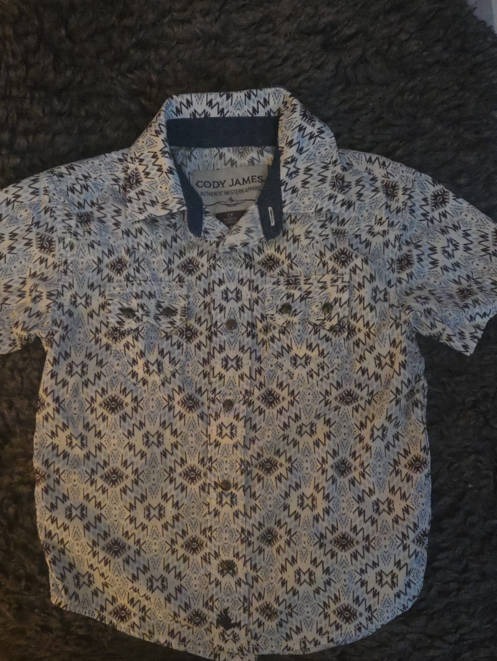 Cody James Toddler Short Sleeve Aztec Print Shirt - White & Brown, Blue Sz 2T